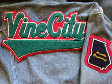 Load image into Gallery viewer, Kelly Green & Scarlet Red "Vine City" Denim jacket