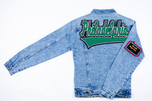 Load image into Gallery viewer, Kelly Green & White “Philadelphia” Denim Jacket