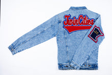 Load image into Gallery viewer, Scarlet Red & Royal Blue “Twin Cities Denim Jacket