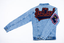 Load image into Gallery viewer, Navy Blue & Orange “3rd Ward” Denim Jacket