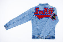 Load image into Gallery viewer, Scarlet Red & Royal Blue “Ben Hill” Denim Jacket
