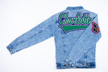 Load image into Gallery viewer, Kelly Green & Purple "Charlotte" Denim jacket