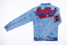 Load image into Gallery viewer, Scarlet Red & Royal Blue “NorthEast DC” Denim Jacket