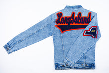 Load image into Gallery viewer, Navy Blue & Orange “Long Island NY” Denim Jacket