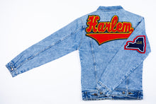 Load image into Gallery viewer, Scarlet Red & Vegas Gold “Harlem” Denim Jacket
