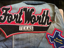 Load image into Gallery viewer, Black & Red “Fort Worth’ Denim Jacket