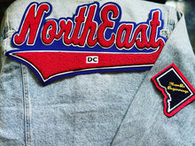 Load image into Gallery viewer, Scarlet Red & Royal Blue “NorthEast DC” Denim Jacket