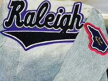 Load image into Gallery viewer, Black & Purple “Raleigh” Denim Jacket