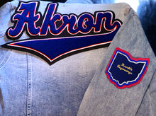 Load image into Gallery viewer, Royal Blue & Burnt Orange “Akron” Denim Jacket