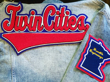 Load image into Gallery viewer, Scarlet Red & Royal Blue “Twin Cities Denim Jacket