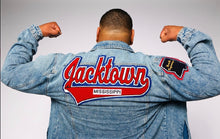 Load image into Gallery viewer, Our Scarlet Red & Royal Blue “Jacktown Mississippi” Denim Jacket