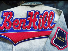 Load image into Gallery viewer, Scarlet Red & Royal Blue “Ben Hill” Denim Jacket