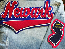 Load image into Gallery viewer, Our Scarlet Red & Royal Blue “Newark” New Jersey Denim Jacket