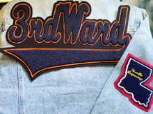 Load image into Gallery viewer, Navy Blue & Orange “3rd Ward” Denim Jacket