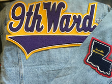Load image into Gallery viewer, Purple & Gold “9th Ward” Denim Jacket