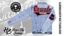 Load image into Gallery viewer, Black & Red “Cascade” SW Atlanta Blue Denim Jacket