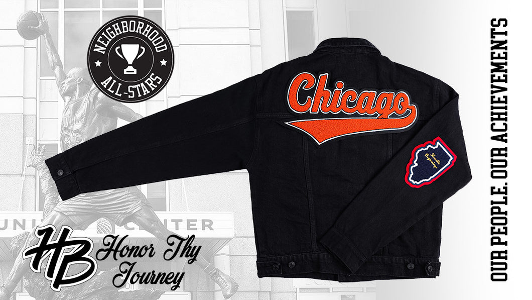 Burnt Orange “Chicago” Black Denim Jacket