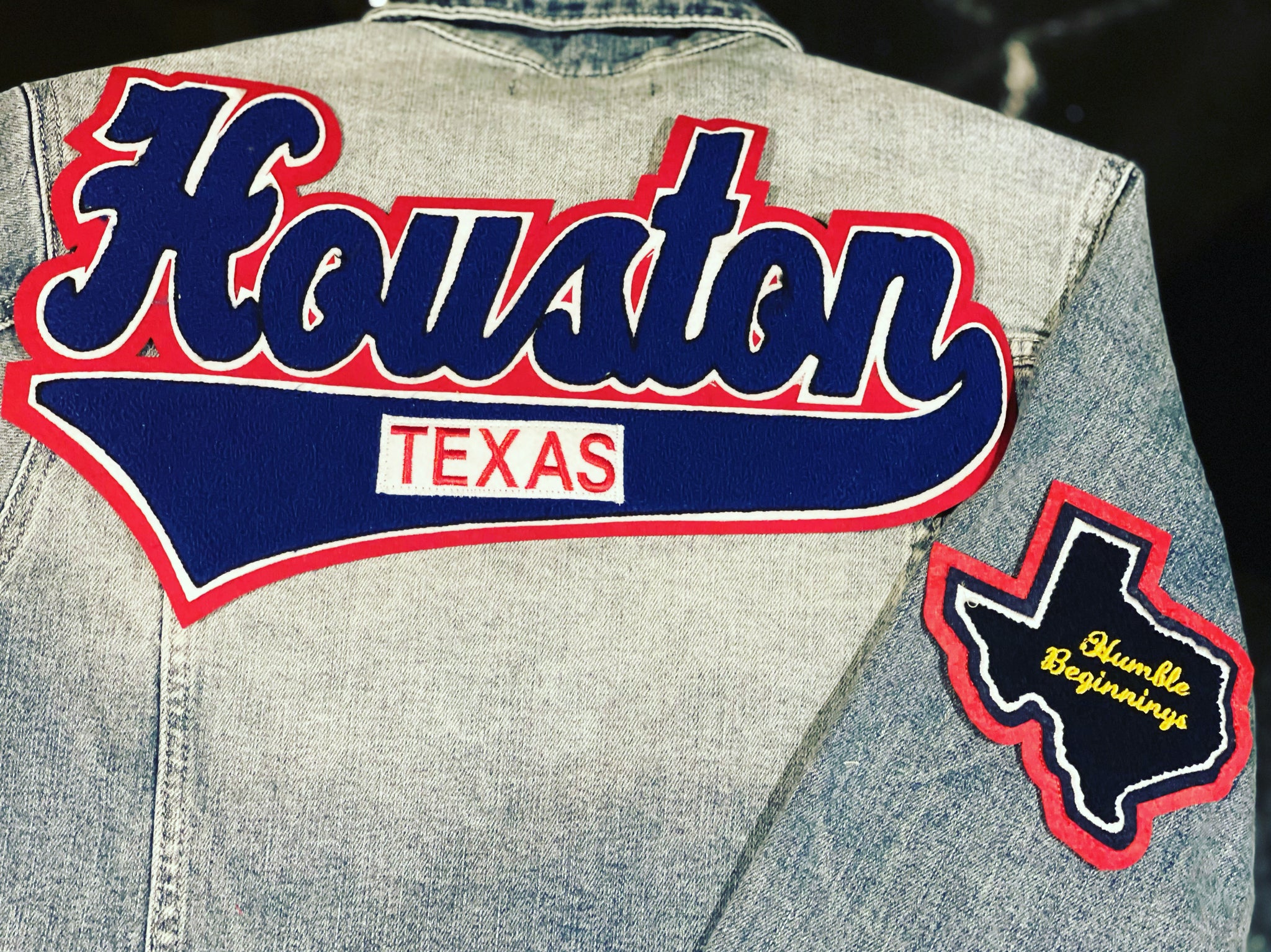 Royal Blue & Red “Houston Texas” Denim Jacket