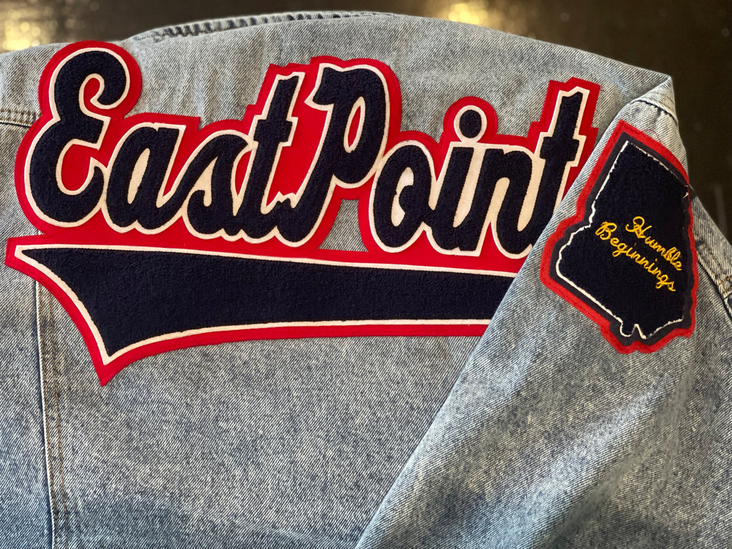 Navy Blue & Red “East Point” Denim Jacket
