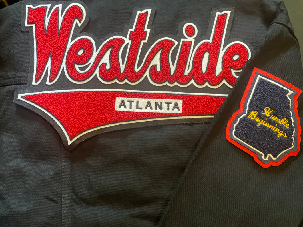 Red & Black “WestSide, Atlanta” Black Denim Jacket