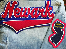 Load image into Gallery viewer, Our Scarlet Red &amp; Royal Blue “Newark” New Jersey Denim  Jacket
